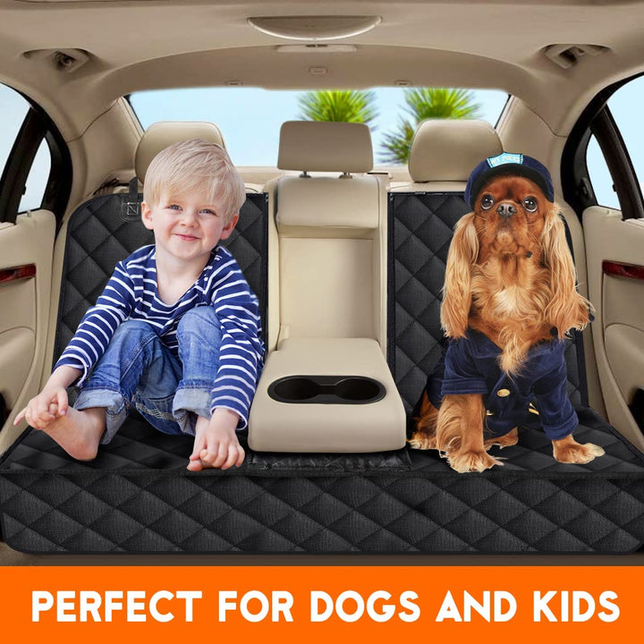 Premium Waterproof Dog Car Seat Cover - Non-Slip Back Seat Protector for Most Cars, Trucks, and SUVs with Middle Armrest Access - Black