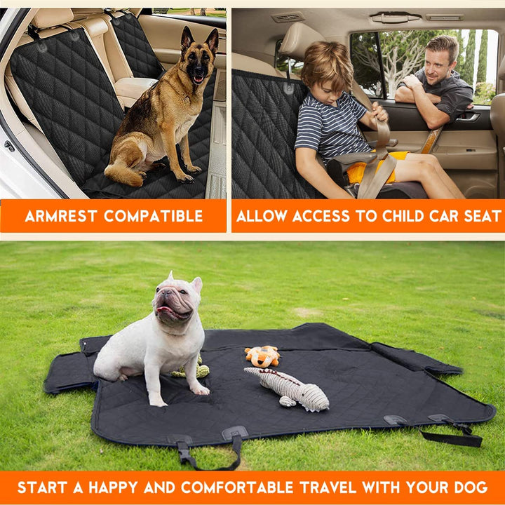 Premium Waterproof Dog Car Seat Cover - Non-Slip Back Seat Protector for Most Cars, Trucks, and SUVs with Middle Armrest Access - Black