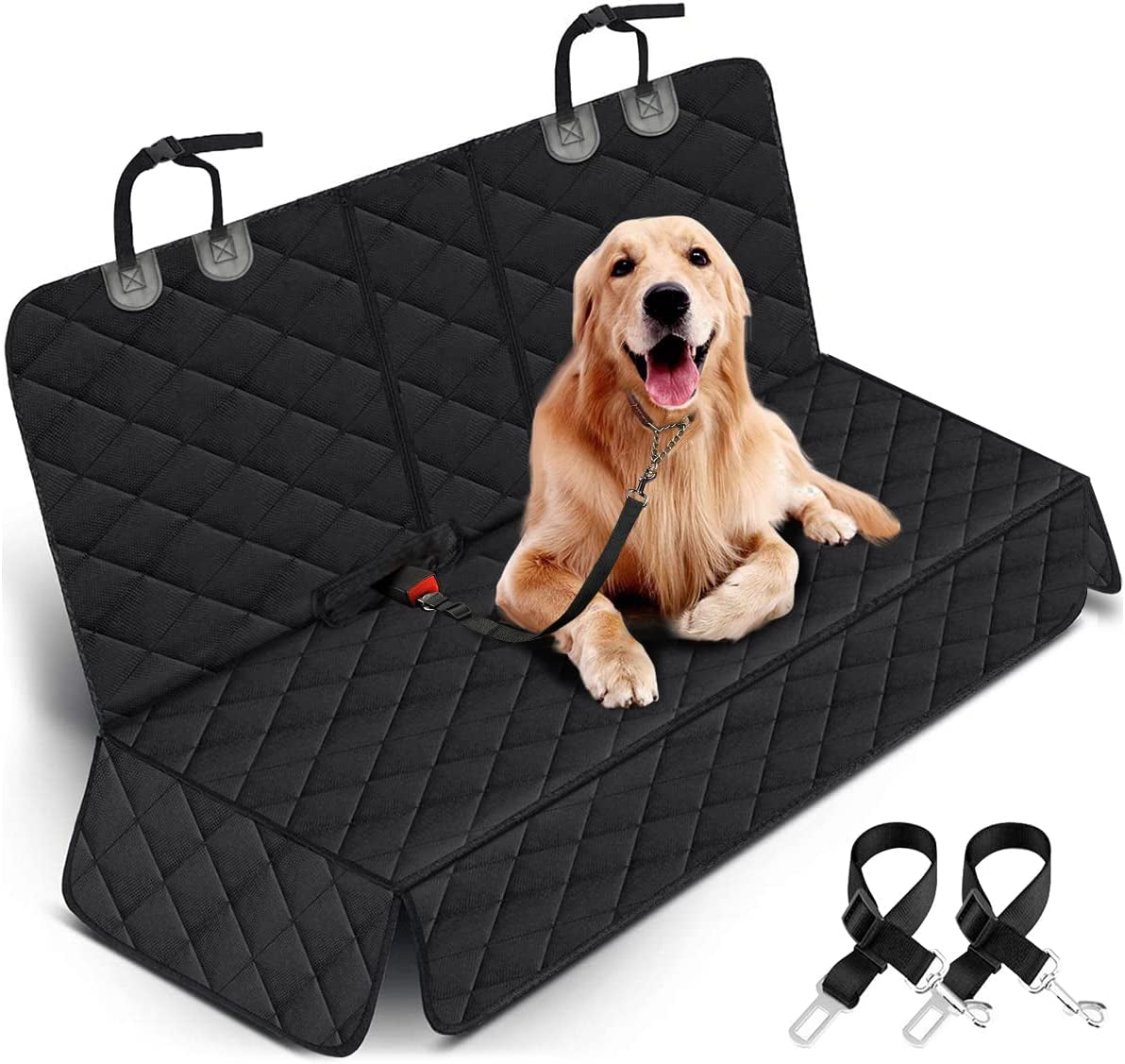 Premium Waterproof Dog Car Seat Cover - Non-Slip Back Seat Protector for Most Cars, Trucks, and SUVs with Middle Armrest Access - Black