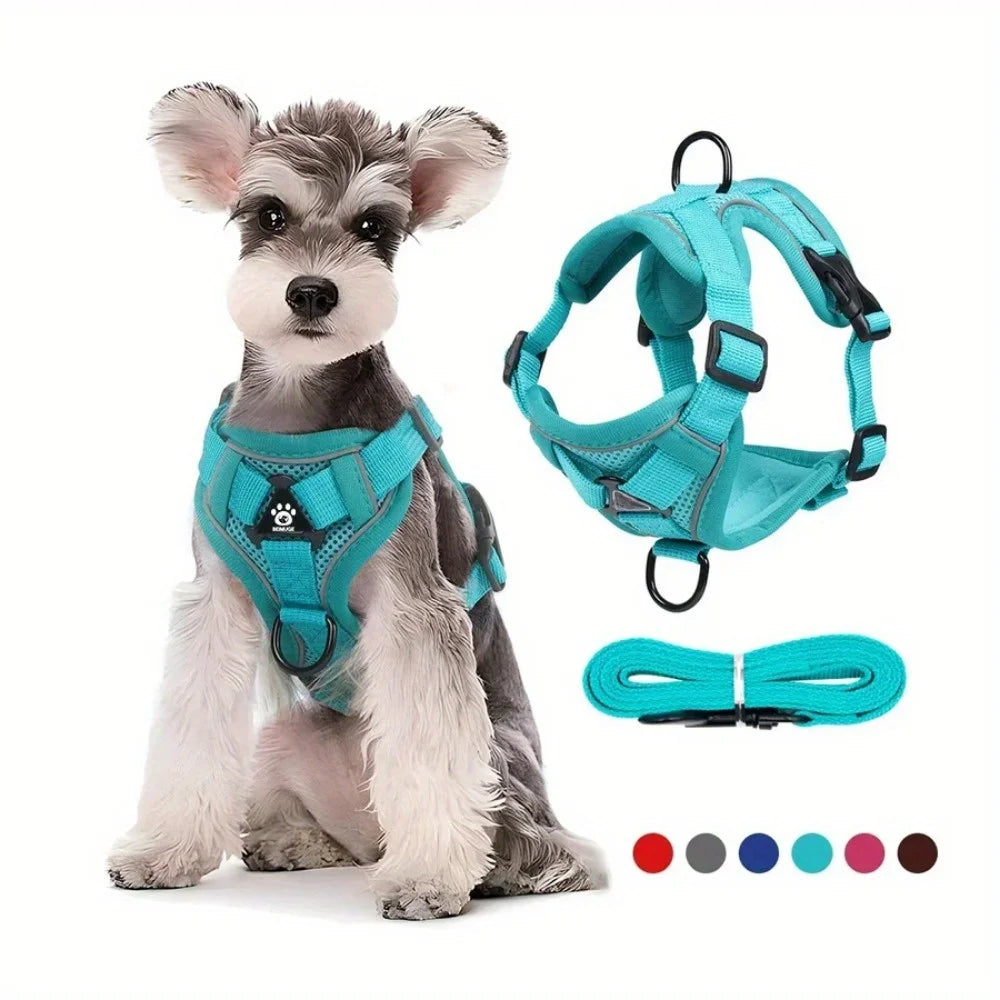 No Pull Dog Harness and Leash Set Adjustable Pet Harness Vest for Small Dogs Cats Reflective Dog Chest Strap Lead Walking