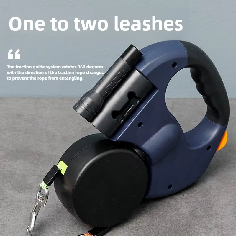 Premium 3M Retractable Double Dog Leash for Small Dogs Reflective 360 Swivel No Tangle Walking Pet Lead with LED Lights